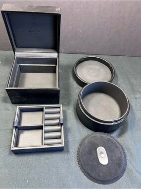 RARE Tiffany & Co. "Walk in Time" Black Grain Leather Watch & Jewelry Set